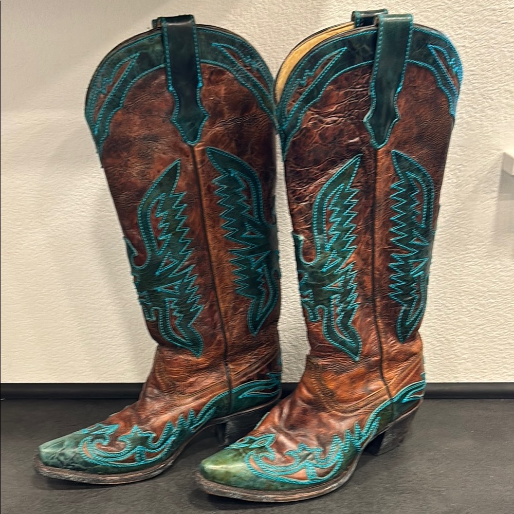 Corral thunderbird pattern brown/turquoise leather Cowboy Boots
